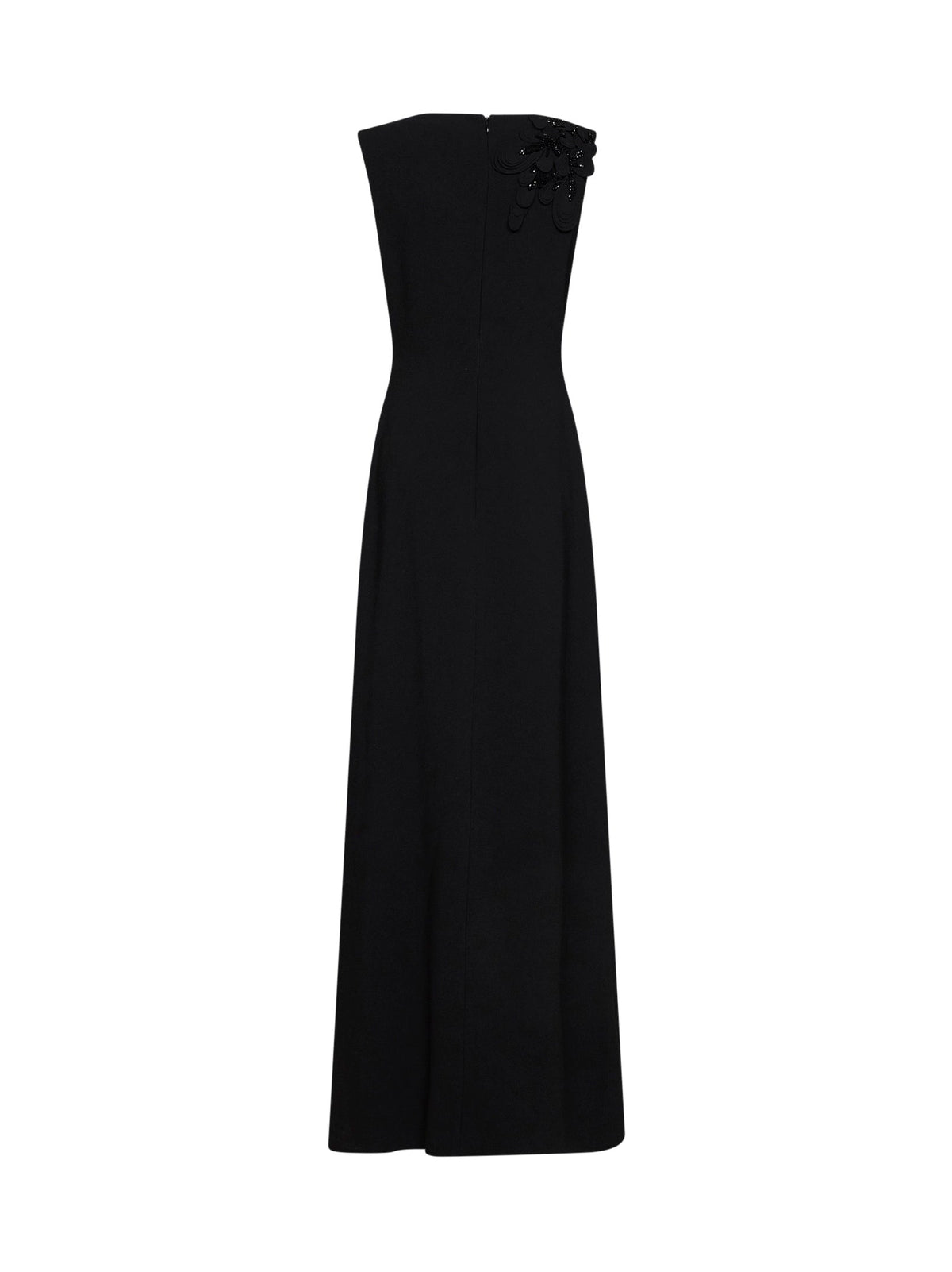 Costarellos Women Black Crêpe Jevi Column Gown With Floral Appliqués