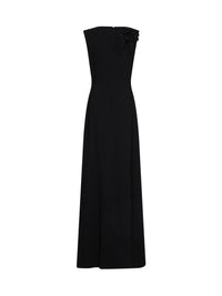 Costarellos Women Black Crêpe Jevi Column Gown With Floral Appliqués