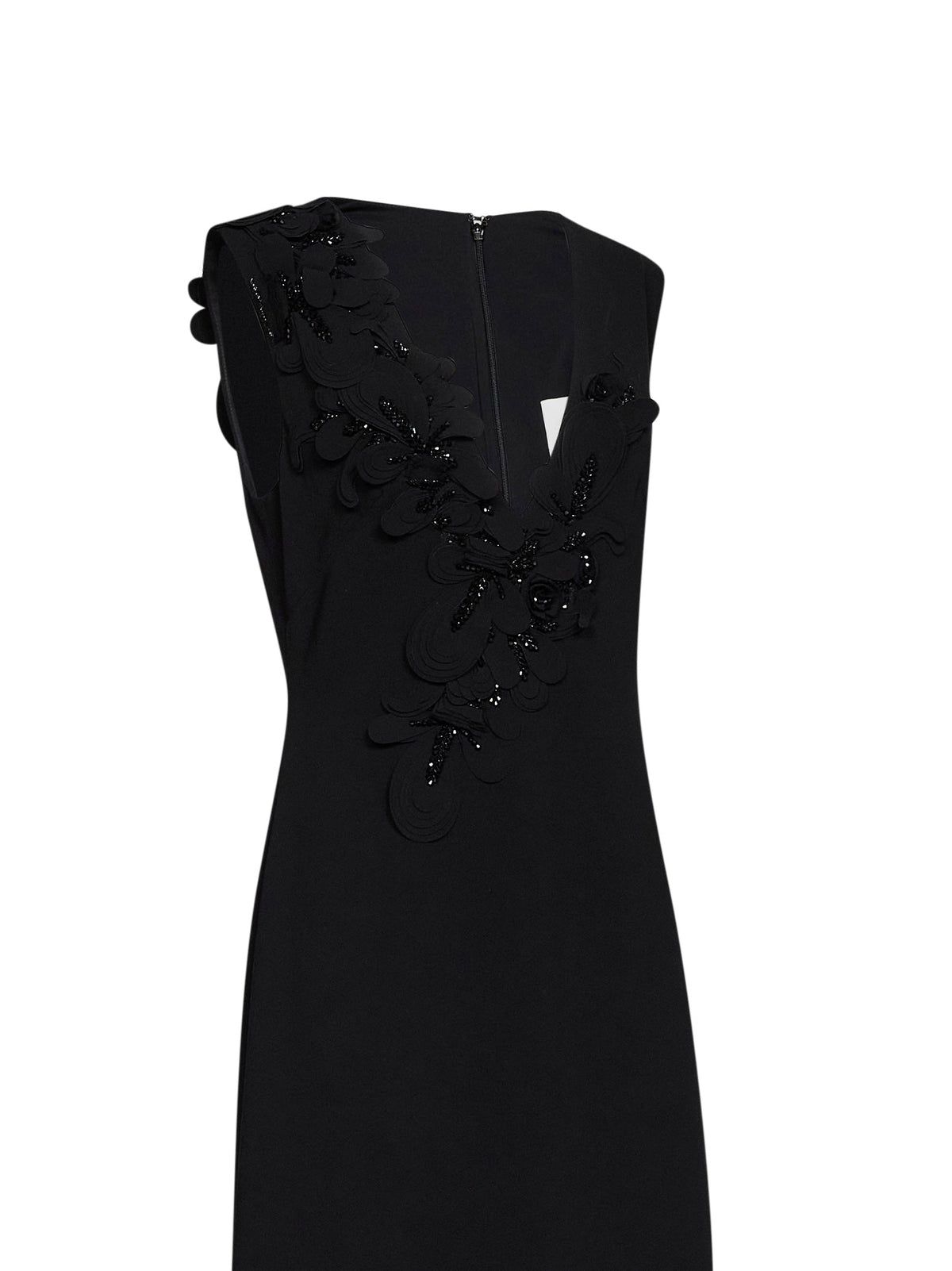 Costarellos Women Black Crêpe Jevi Column Gown With Floral Appliqués