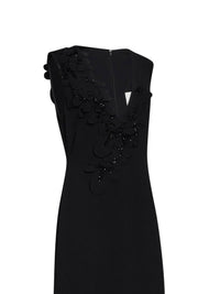 Costarellos Women Black Crêpe Jevi Column Gown With Floral Appliqués