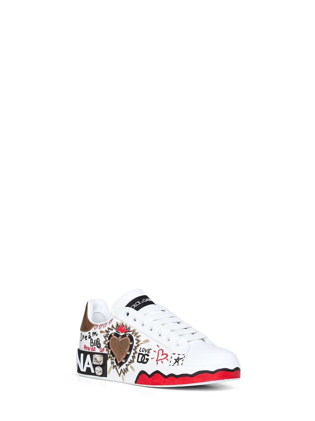 Dolce & Gabbana Women White Hand-Painted Leather Portofino Low-Top Sneakers