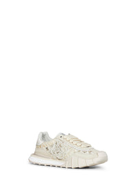 Dolce & Gabbana Women Beige And Chalk Lace And Calf Suede Low-Top Sneakers