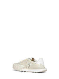 Dolce & Gabbana Women Beige And Chalk Lace And Calf Suede Low-Top Sneakers