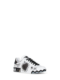 Dolce & Gabbana Men White Hand-Painted Leather Portofino Low-Top Sneakers