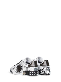 Dolce & Gabbana Men White Hand-Painted Leather Portofino Low-Top Sneakers