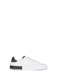 Dolce & Gabbana Men White And Dark Grey Nappa Calfskin Leather And Nubuck Portofino Low-Top Sneakers