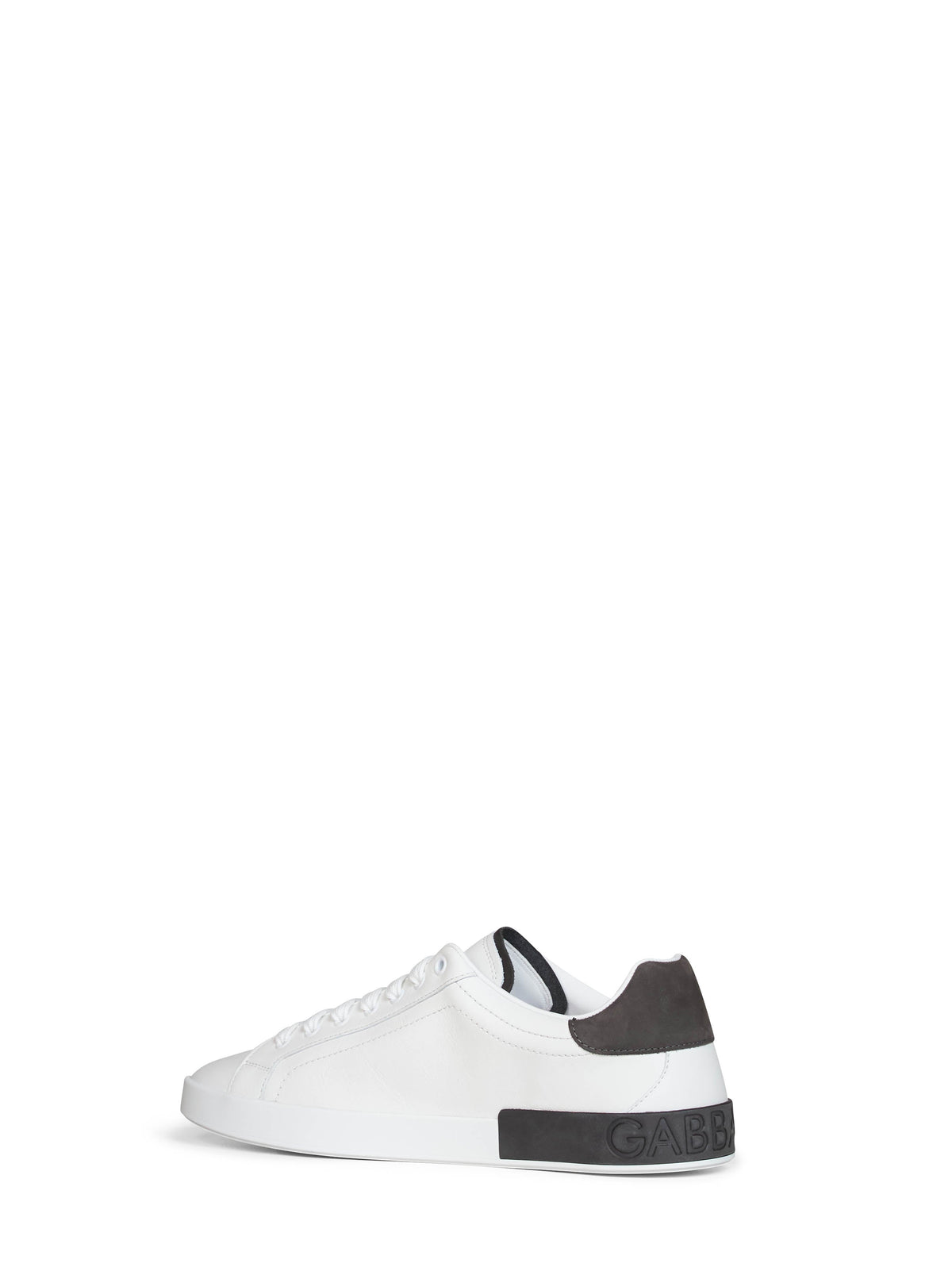 Dolce & Gabbana Men White And Dark Grey Nappa Calfskin Leather And Nubuck Portofino Low-Top Sneakers