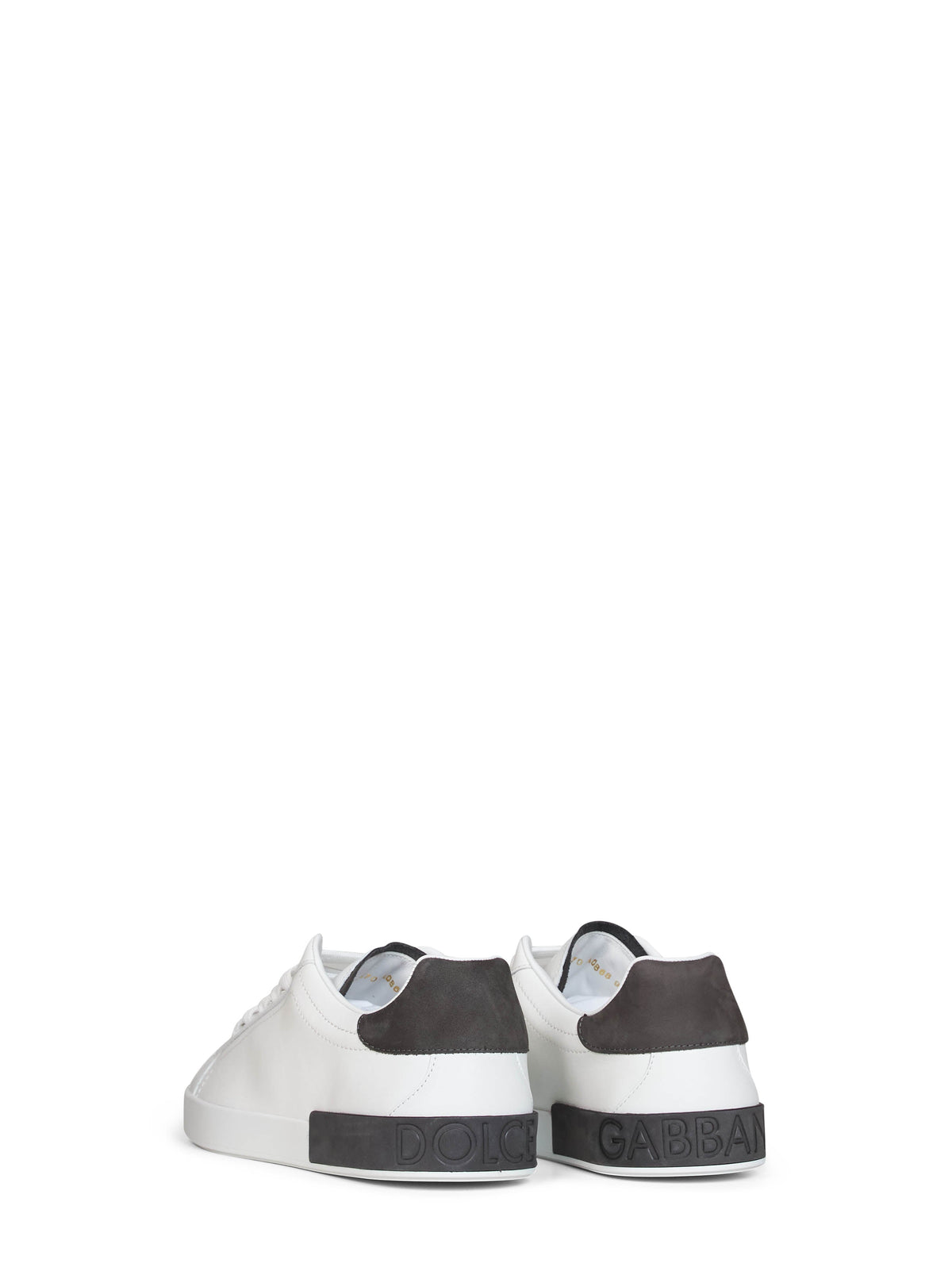 Dolce & Gabbana Men White And Dark Grey Nappa Calfskin Leather And Nubuck Portofino Low-Top Sneakers