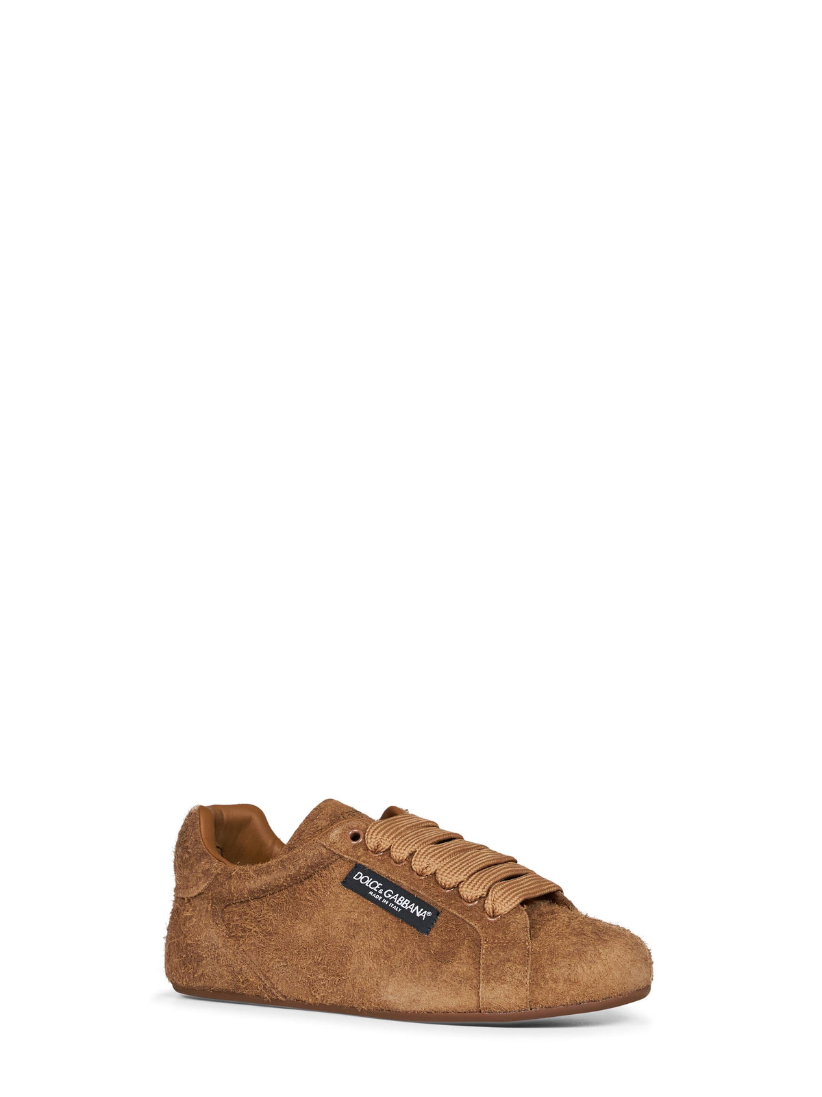 Dolce & Gabbana Men Light Brown Suede Split Leather Portofino Soft Sneakers