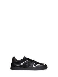 Dolce & Gabbana Men Black Nappa Calfskin And Suede Portofino Sneakers
