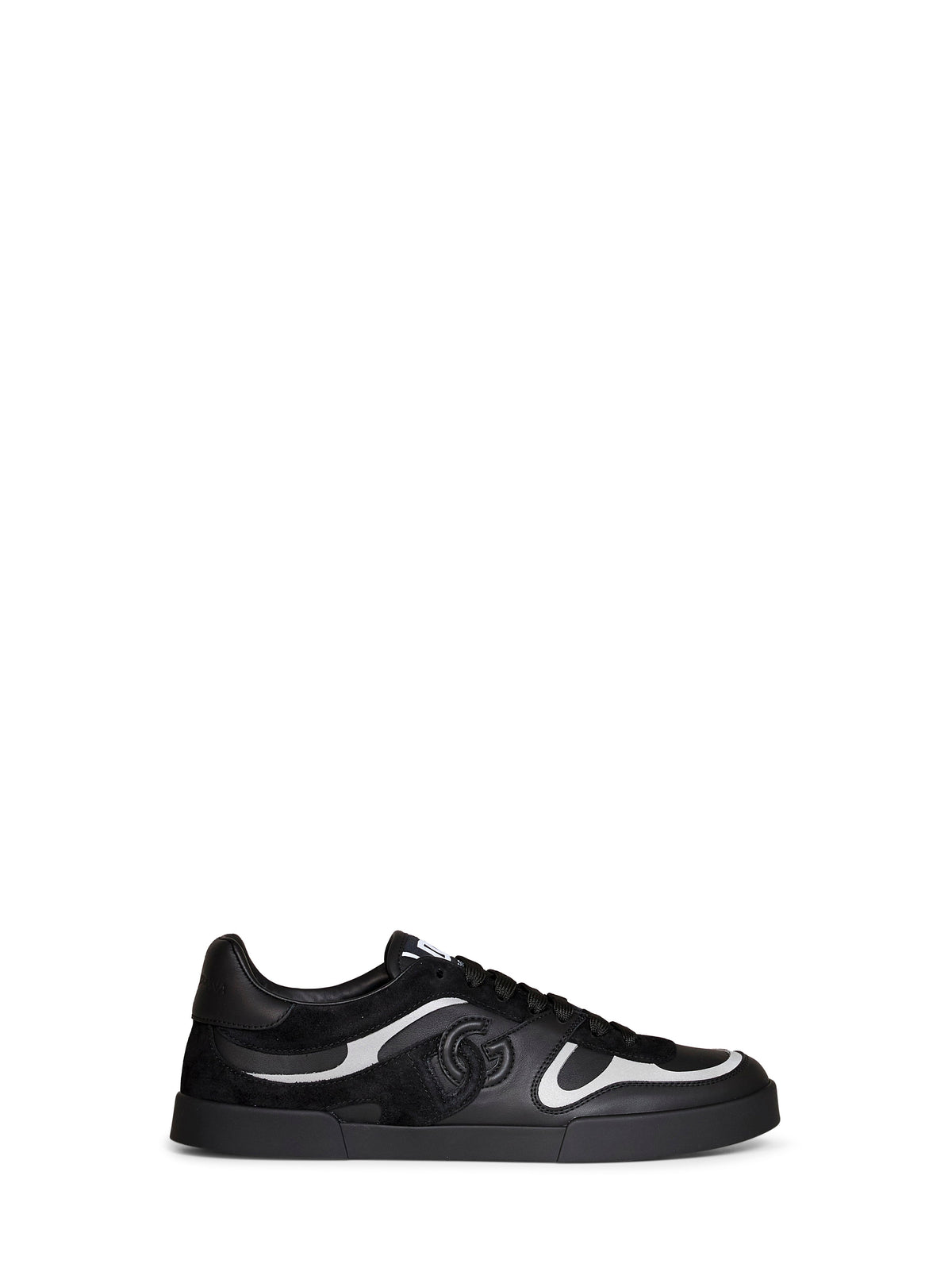 Dolce & Gabbana Men Black Nappa Calfskin And Suede Portofino Sneakers