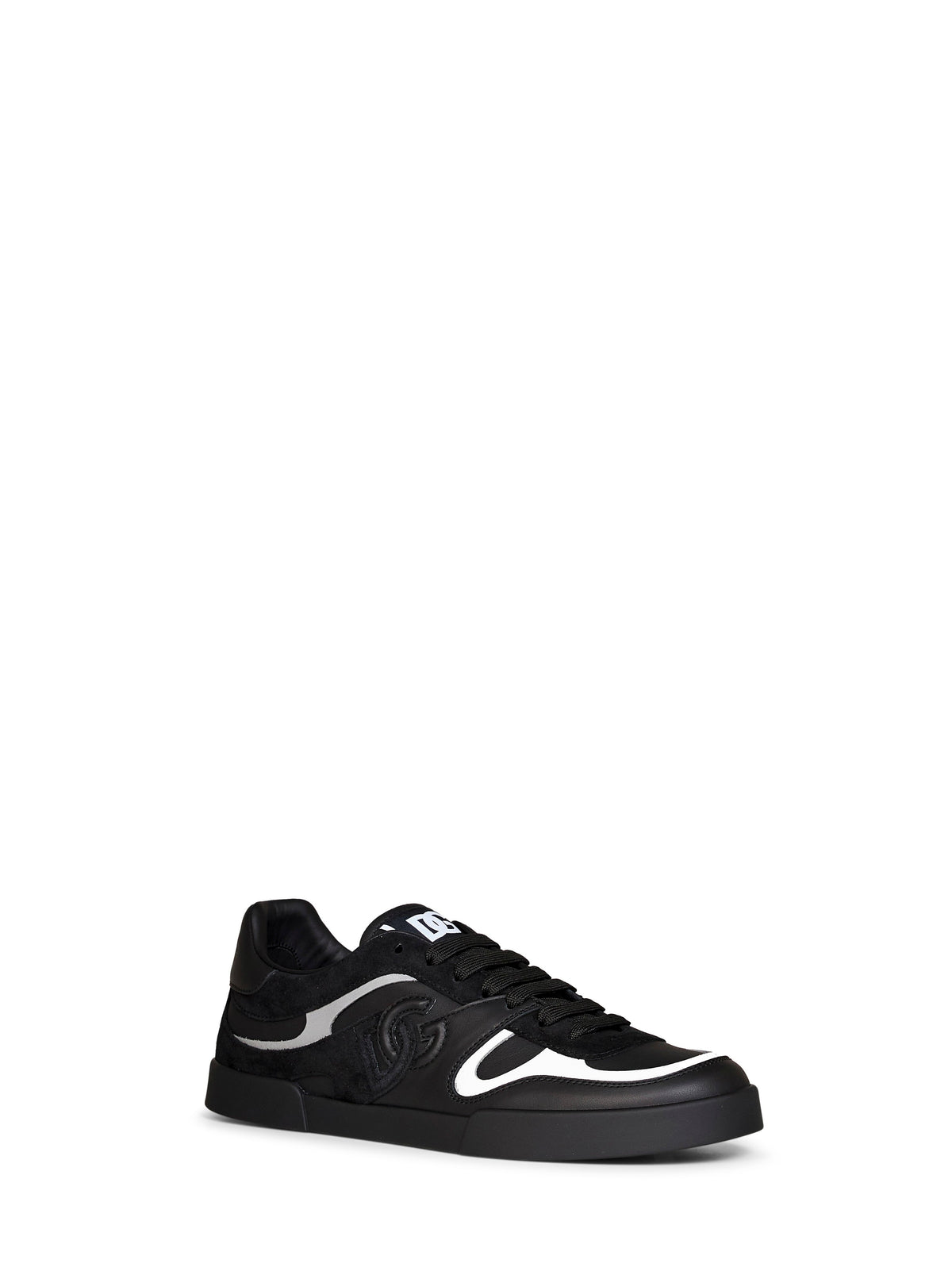 Dolce & Gabbana Men Black Nappa Calfskin And Suede Portofino Sneakers