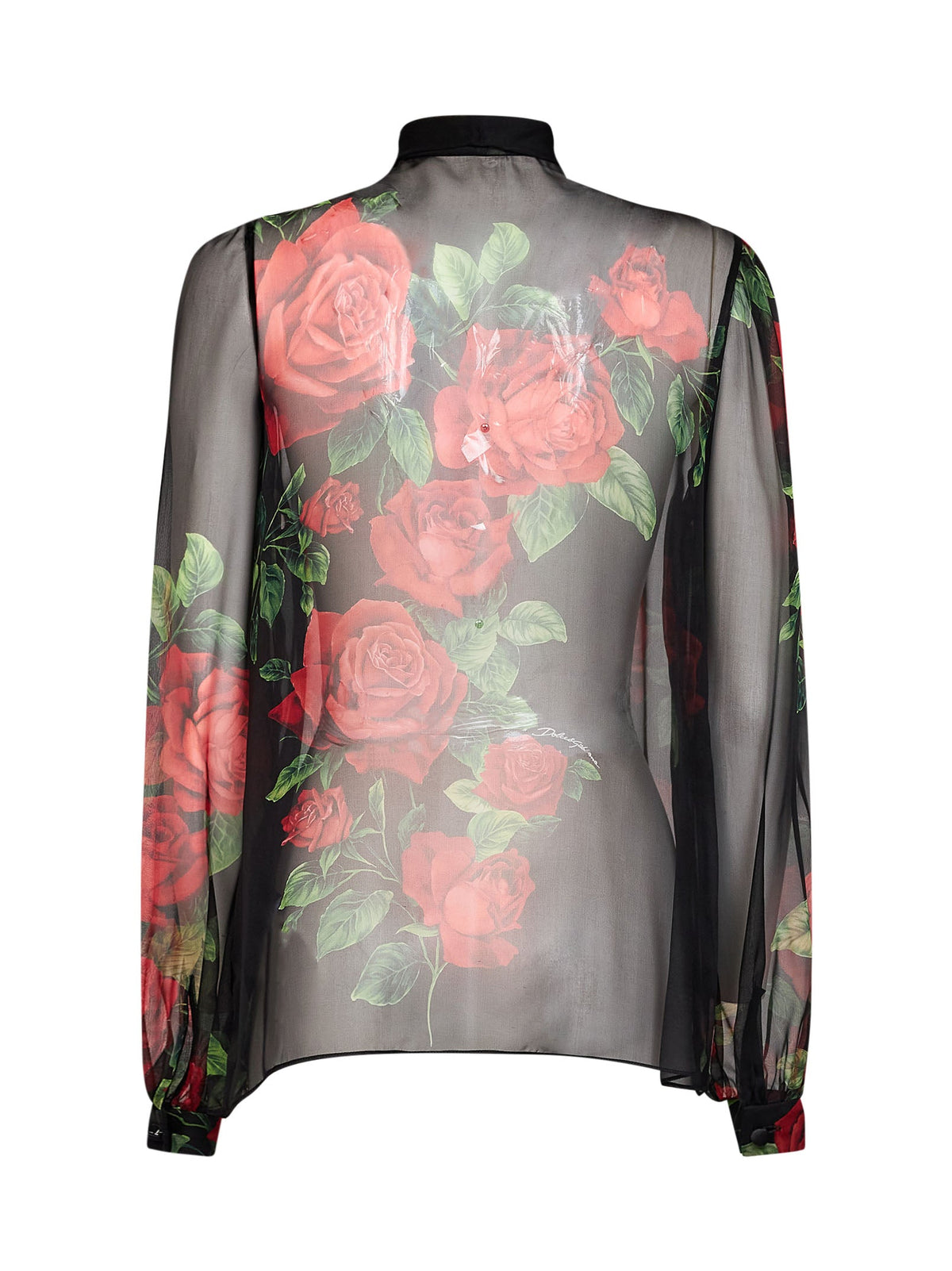 Dolce & Gabbana Women Black Rose-Print Silk Chiffon Blouse
