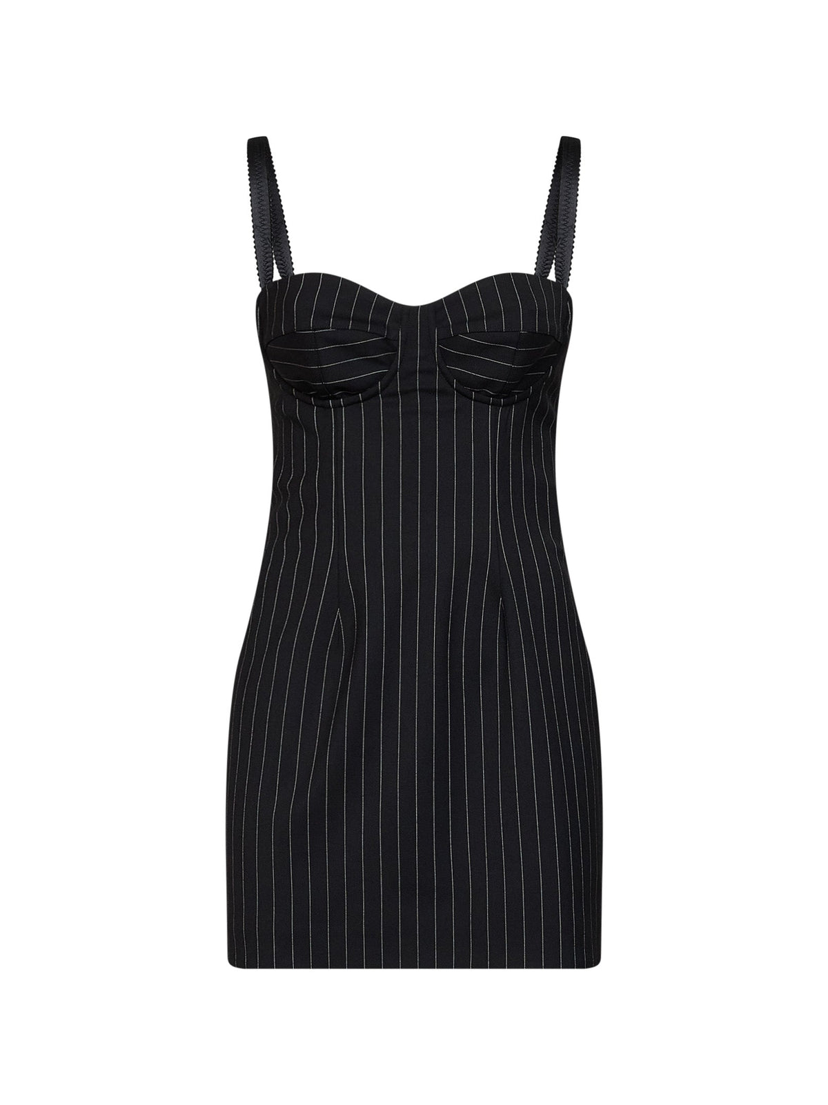 Dolce & Gabbana Women Black Stretch Pinstriped Wool Bustier Mini Dress