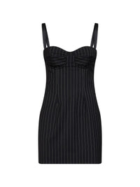Dolce & Gabbana Women Black Stretch Pinstriped Wool Bustier Mini Dress