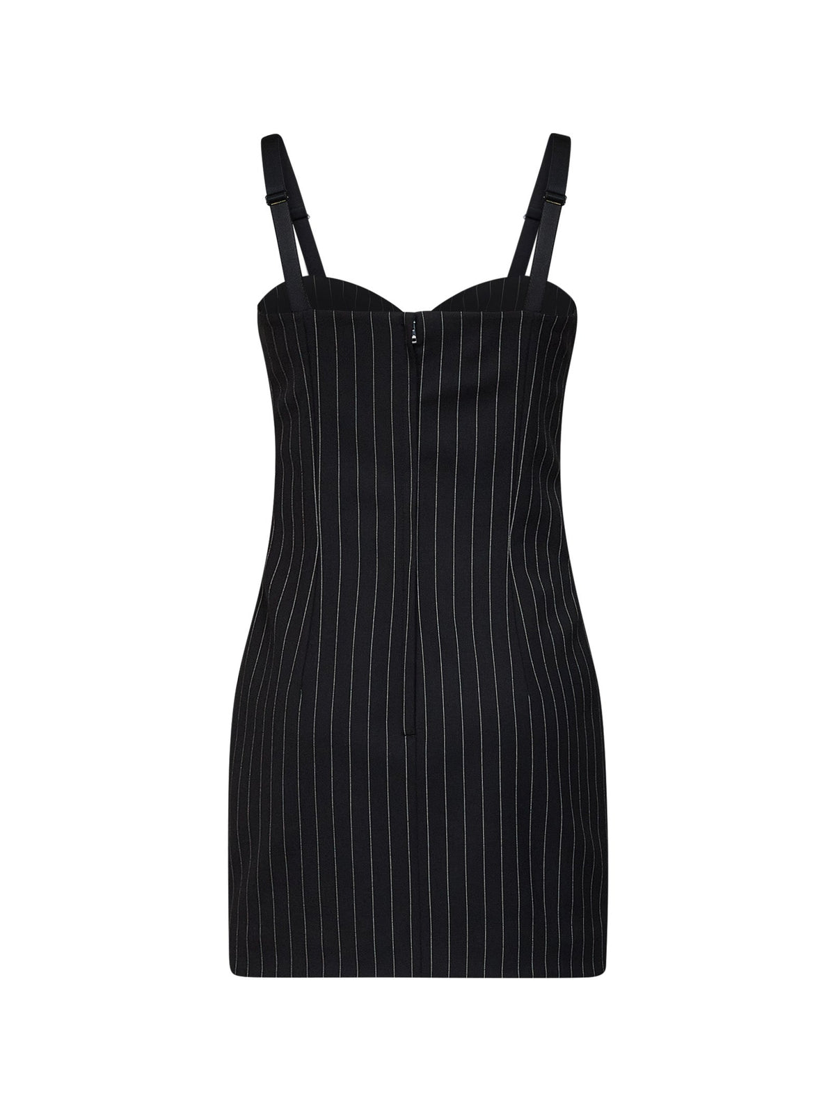 Dolce & Gabbana Women Black Stretch Pinstriped Wool Bustier Mini Dress