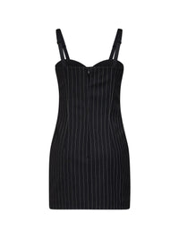 Dolce & Gabbana Women Black Stretch Pinstriped Wool Bustier Mini Dress