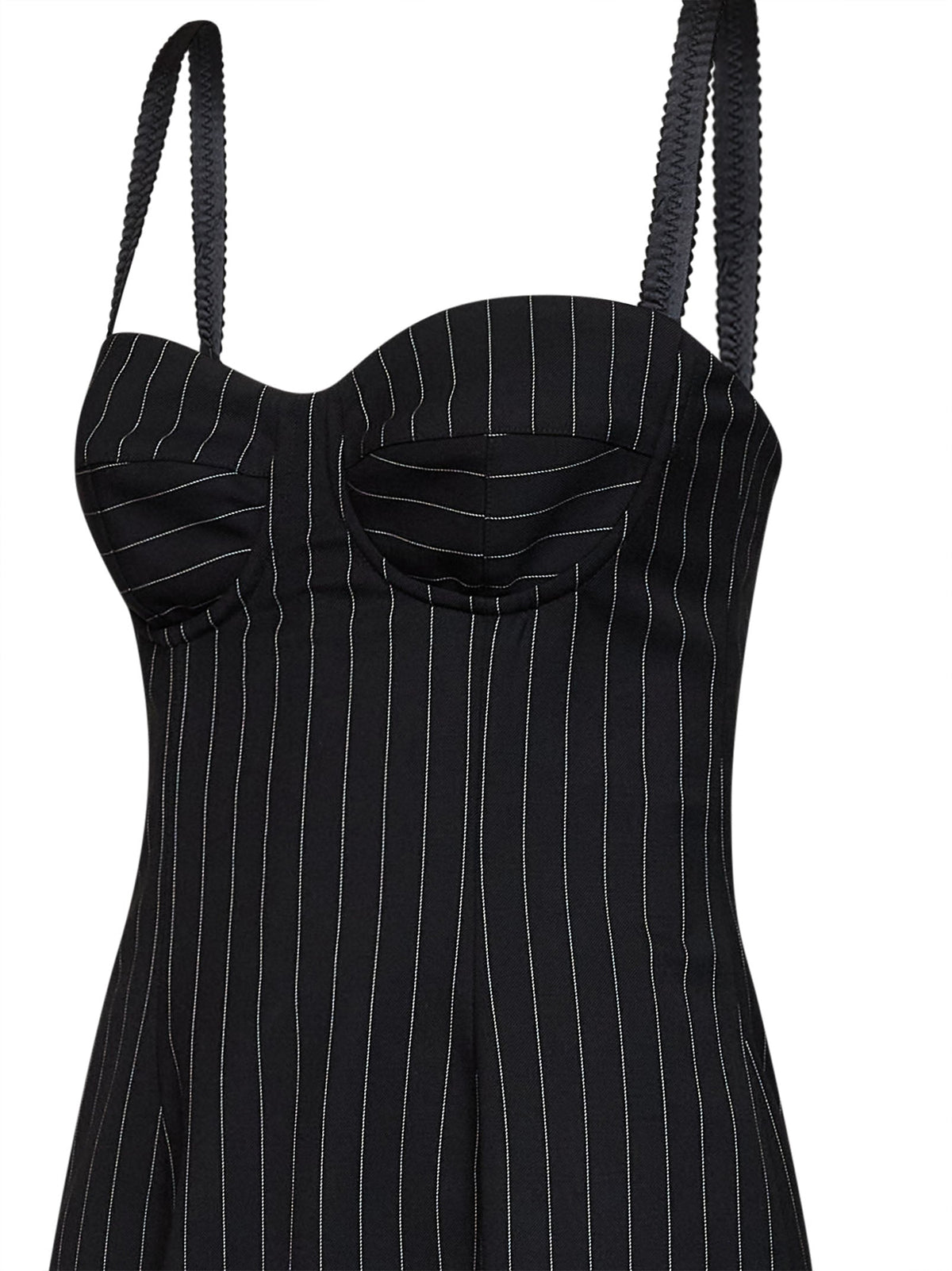 Dolce & Gabbana Women Black Stretch Pinstriped Wool Bustier Mini Dress