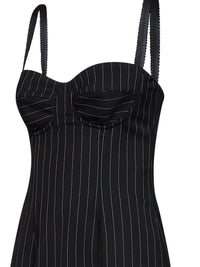 Dolce & Gabbana Women Black Stretch Pinstriped Wool Bustier Mini Dress