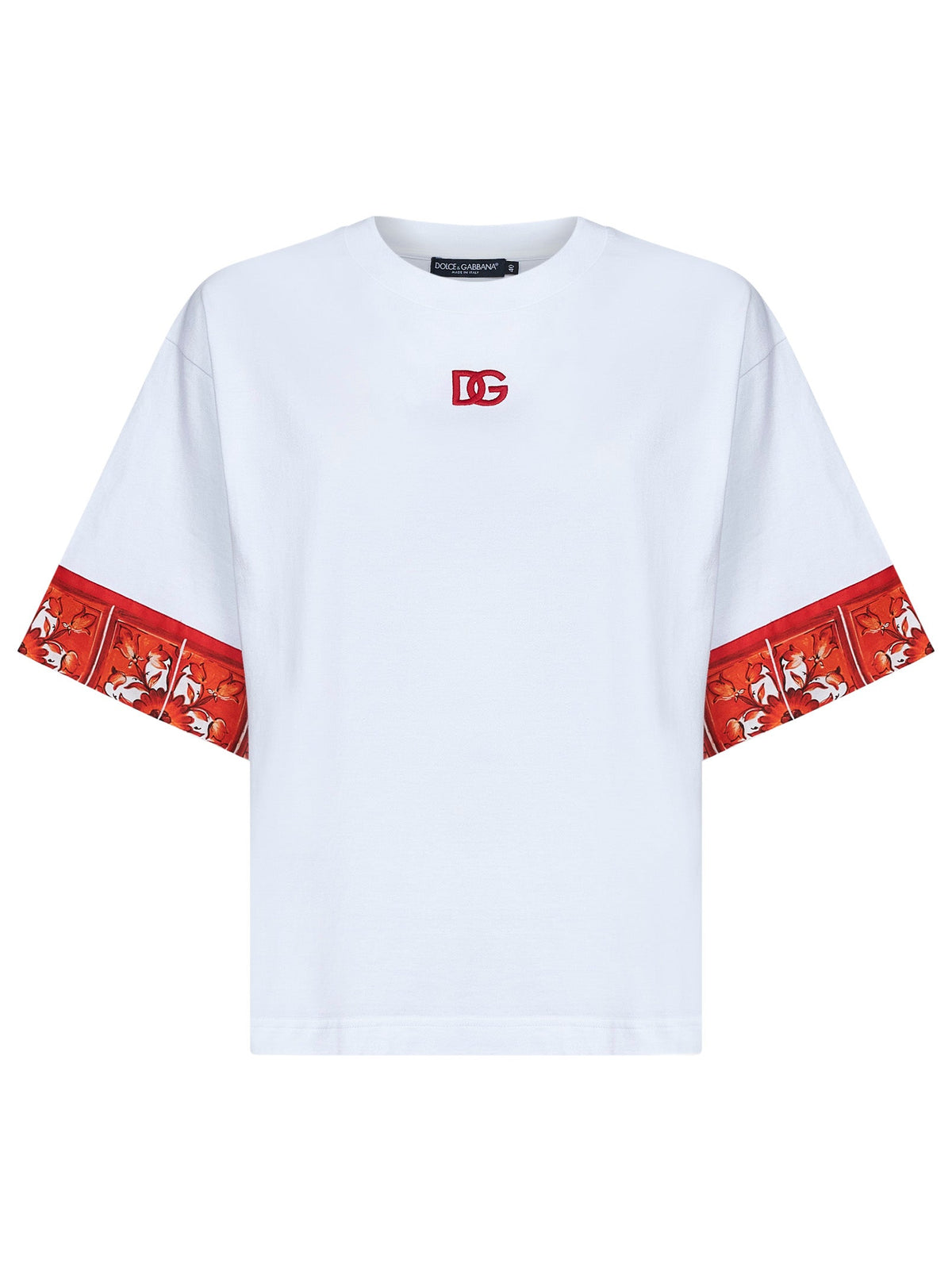 Dolce & Gabbana Women White Jersey T-Shirt With Maiolica-Print Scarf