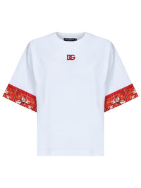 Dolce & Gabbana Women White Jersey T-Shirt With Maiolica-Print Scarf