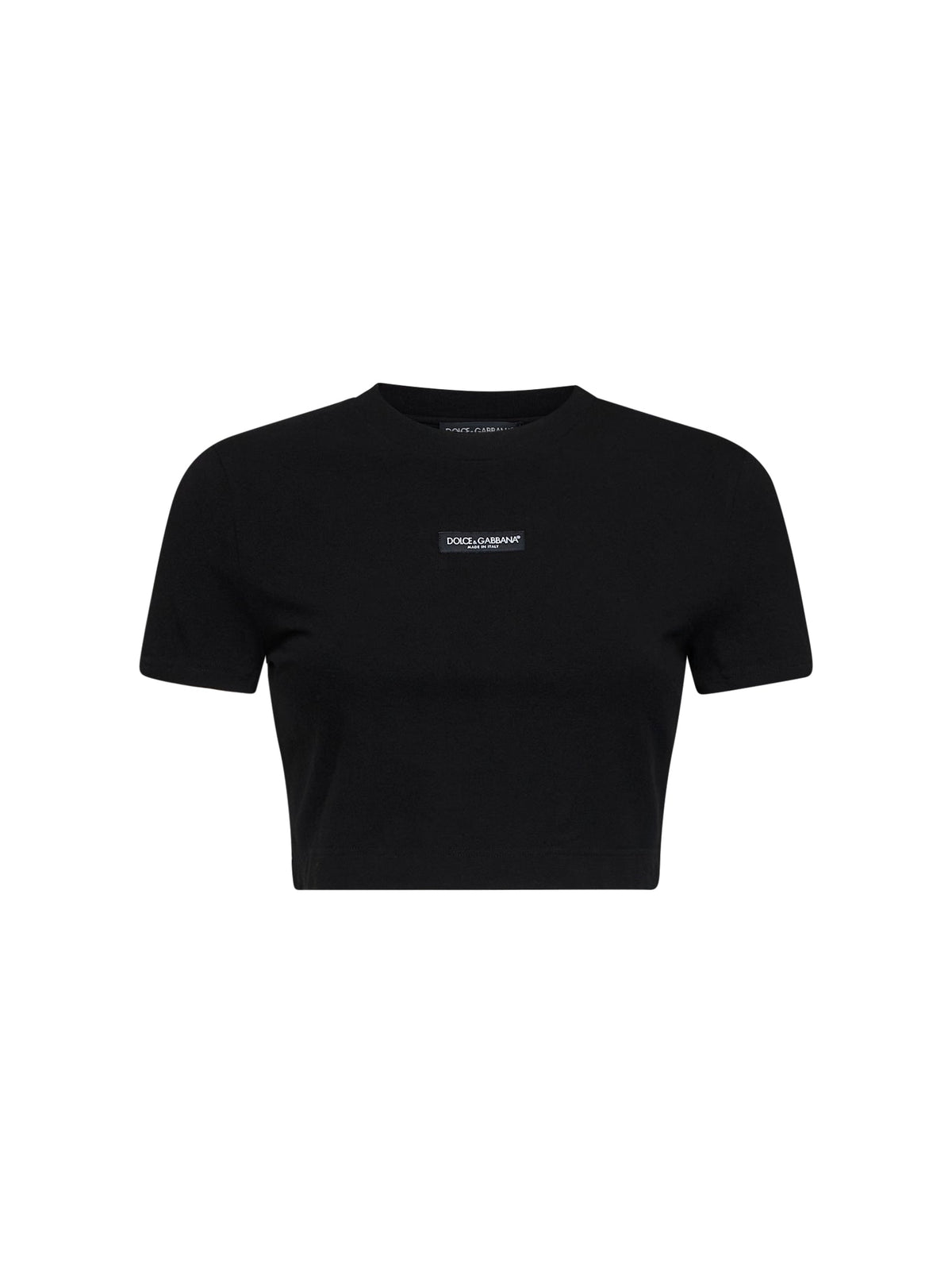 Dolce & Gabbana Women Black Stretch Jersey Cropped T-Shirt With Logo
