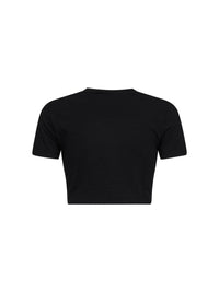 Dolce & Gabbana Women Black Stretch Jersey Cropped T-Shirt With Logo