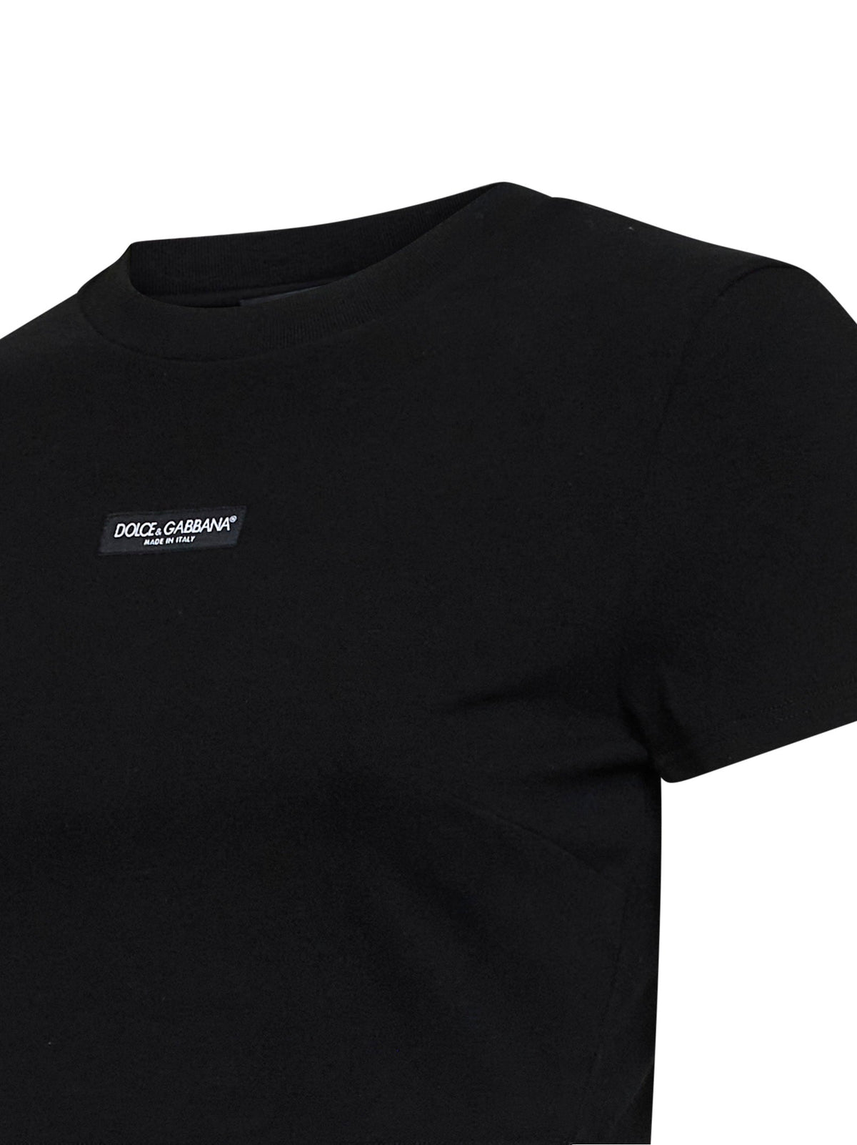 Dolce & Gabbana Women Black Stretch Jersey Cropped T-Shirt With Logo