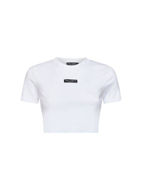 Dolce & Gabbana Women White Stretch Jersey Cropped T-Shirt With Logo