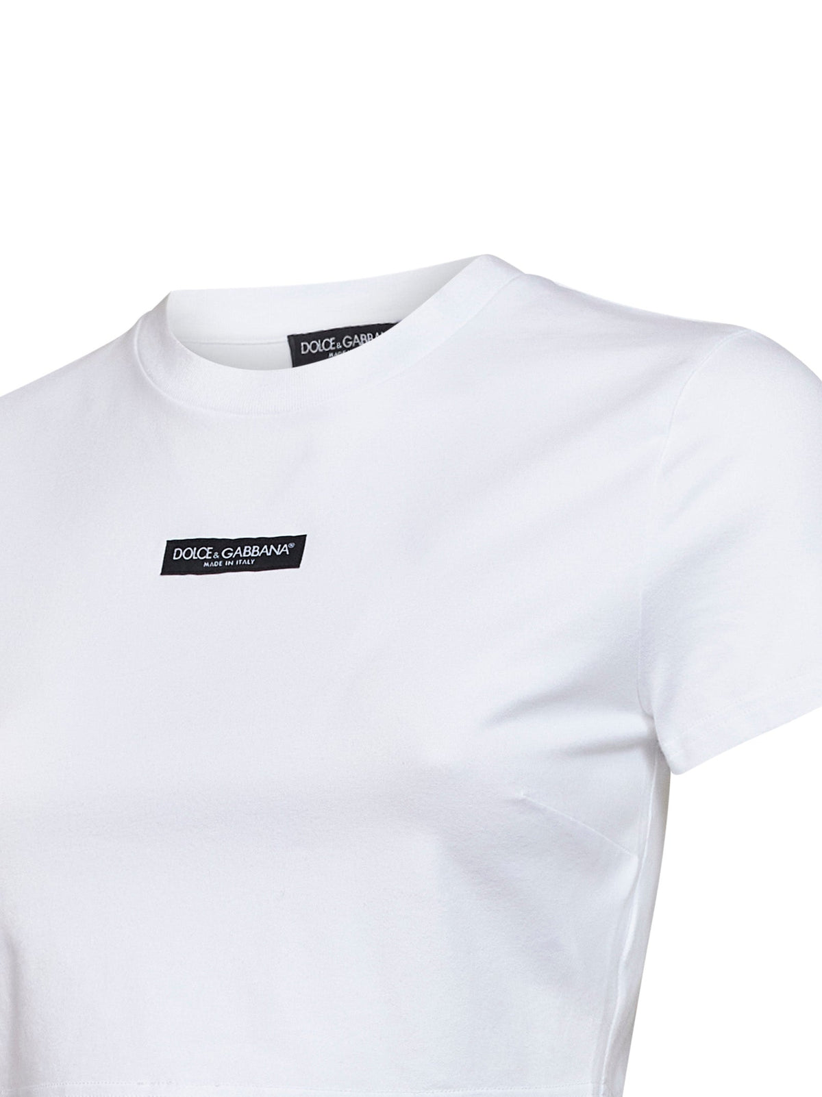 Dolce & Gabbana Women White Stretch Jersey Cropped T-Shirt With Logo
