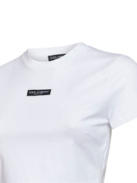 Dolce & Gabbana Women White Stretch Jersey Cropped T-Shirt With Logo