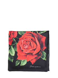 Dolce & Gabbana Women Black Rose-Print Silk Twill Scarf