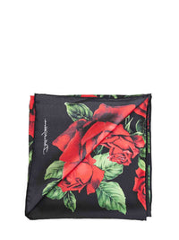 Dolce & Gabbana Women Black Rose-Print Silk Twill Scarf