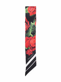 Dolce & Gabbana Women Black Rose-Print Silk Twill 6X100 Bandeau