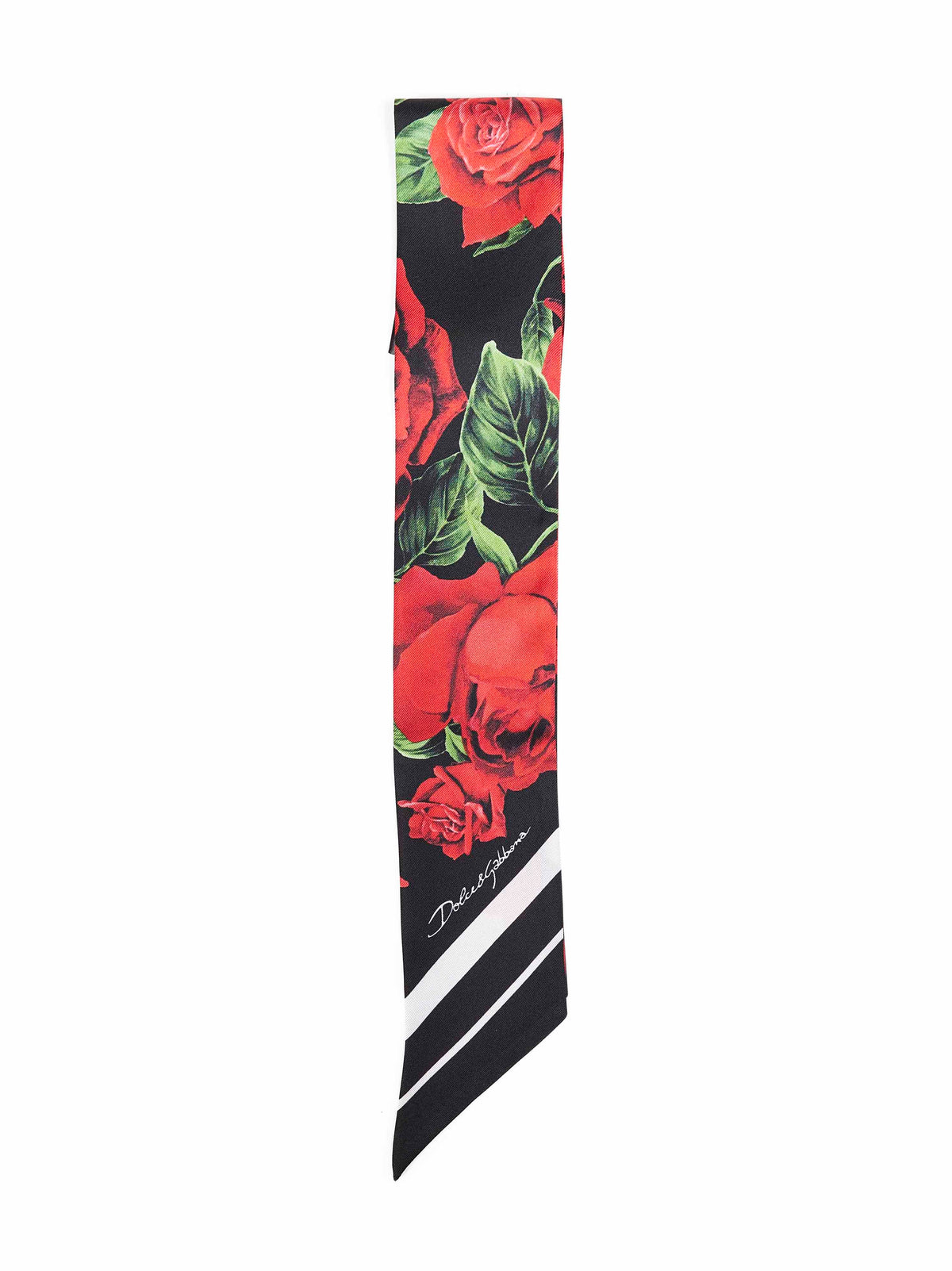 Dolce & Gabbana Women Black Rose-Print Silk Twill 6X100 Bandeau