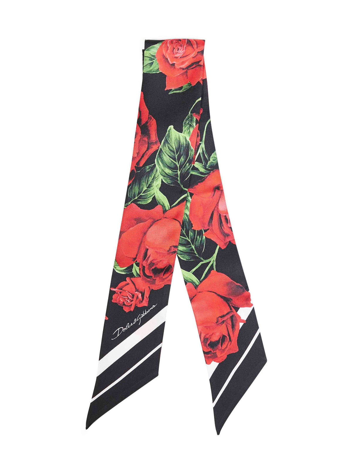 Dolce & Gabbana Women Black Rose-Print Silk Twill 6X100 Bandeau