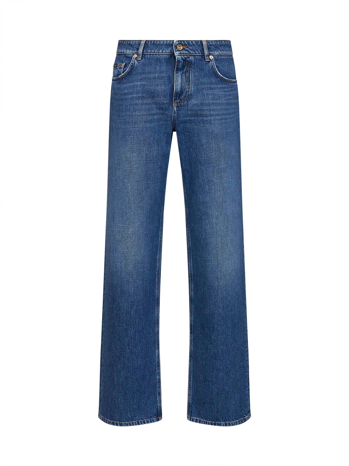 Dolce & Gabbana Women Blue Cotton Denim Loose Straight-Leg Jeans