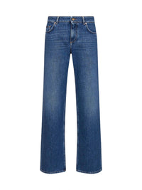 Dolce & Gabbana Women Blue Cotton Denim Loose Straight-Leg Jeans