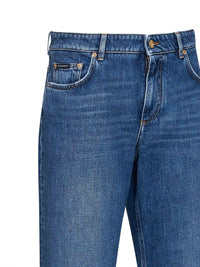 Dolce & Gabbana Women Blue Cotton Denim Loose Straight-Leg Jeans