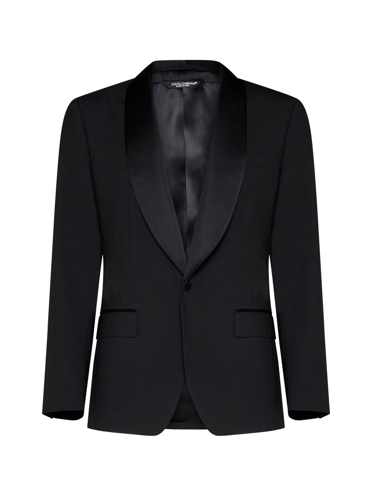 Dolce & Gabbana Men Black Stretch Wool Sicilia Tuxedo Blazer
