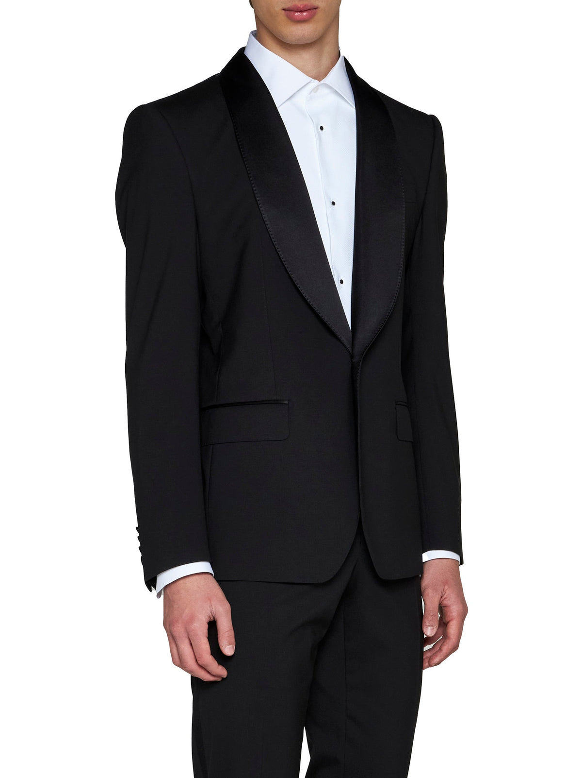 Dolce & Gabbana Men Black Stretch Wool Sicilia Tuxedo Blazer