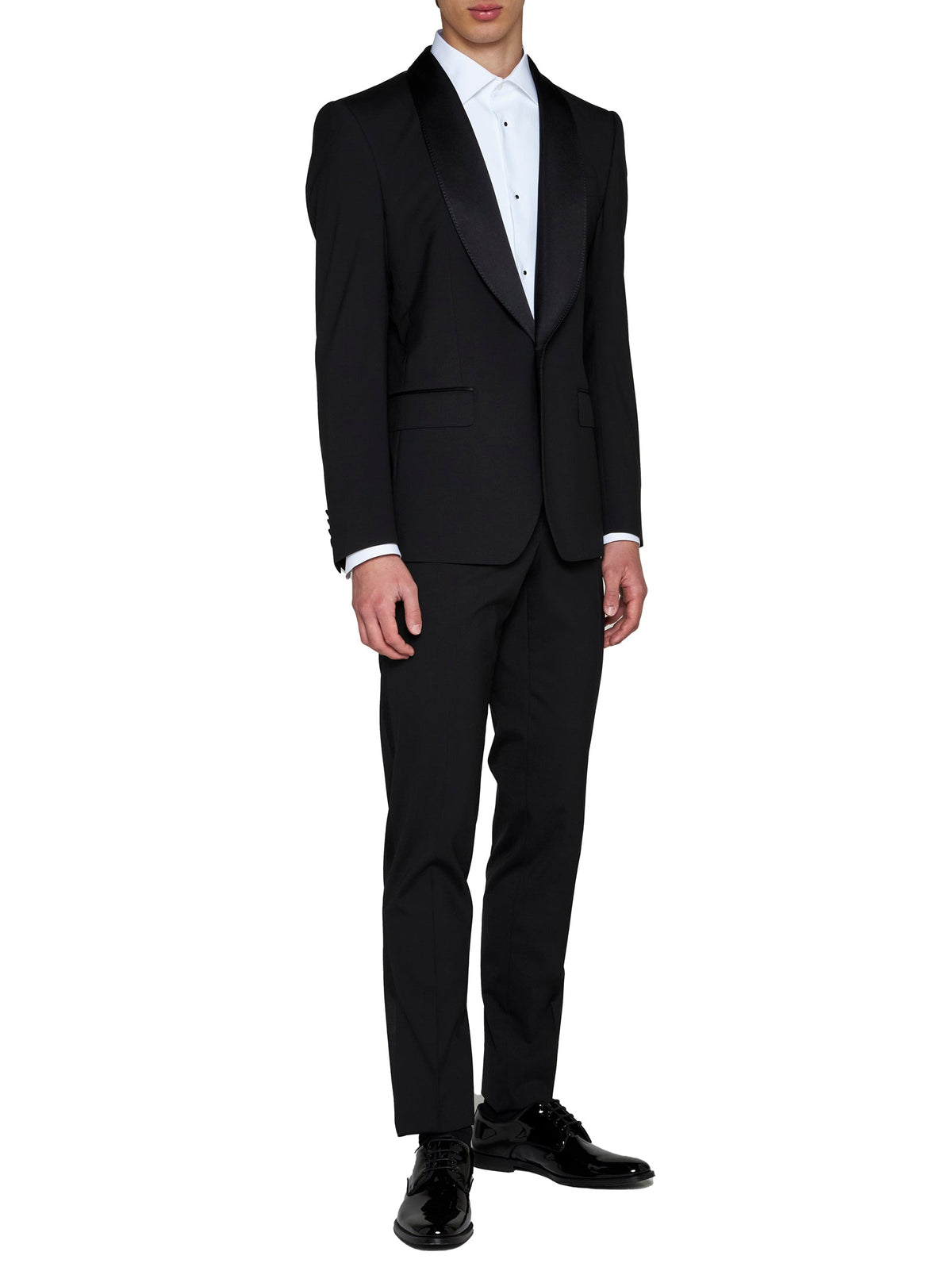 Dolce & Gabbana Men Black Stretch Wool Sicilia Tuxedo Blazer