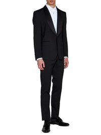 Dolce & Gabbana Men Black Stretch Wool Sicilia Tuxedo Blazer