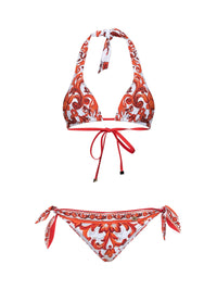 Dolce & Gabbana Women Orange Maiolica-Print Lycra Bikini