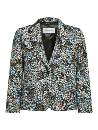 Dries Van Noten Women Sky Blue Floral Jacquard Cotton-Blend Bamis Blazer