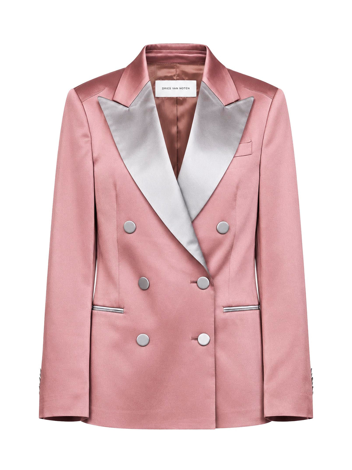 Dries Van Noten Women Old Rose Fluid Crêpe Satin Double-Breasted Tuxedo Blazer