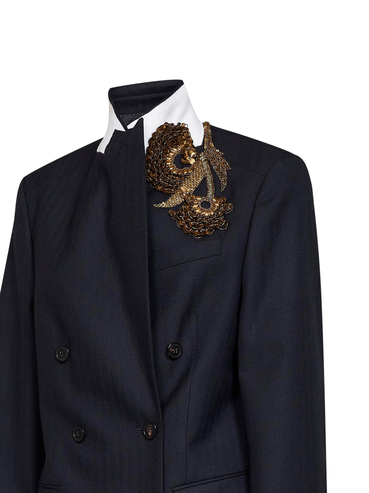 Dries Van Noten Women Navy Blue Chevron Wool Barrysta Embroidered Blazer