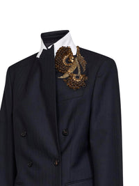 Dries Van Noten Women Navy Blue Chevron Wool Barrysta Embroidered Blazer