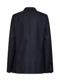 Dries Van Noten Women Navy Blue Chevron Wool Barrysta Embroidered Blazer