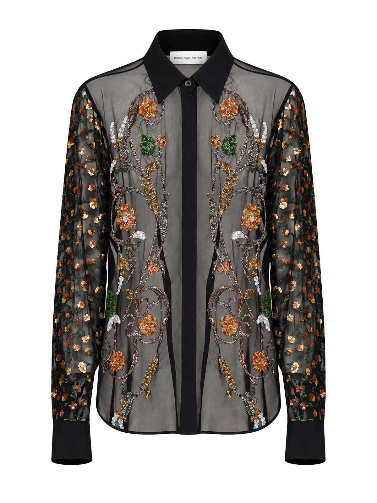 Dries Van Noten Women Black Chiffon Chowy Embroidered Shirt